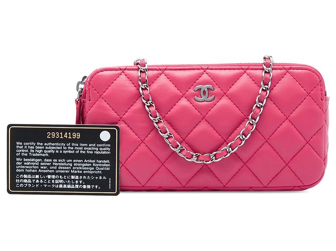 Clutch Chanel Pink CC de piel de cordero acolchada con doble cremallera y cadena Rosa - vista 6