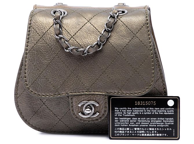 Chanel Coco Twin Flap in pelle di vitello trapuntata marrone Small Bronzo - vista 7