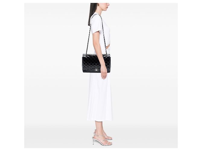 Chanel Black Maxi Classic Patent Double Flap - view 6