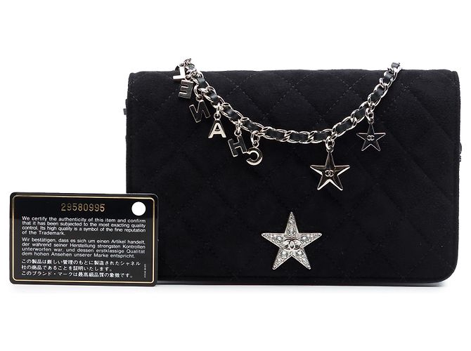 Chanel Black Quilted Suede Cocostellar Wallet on Chain Schwarz - Ansicht 7