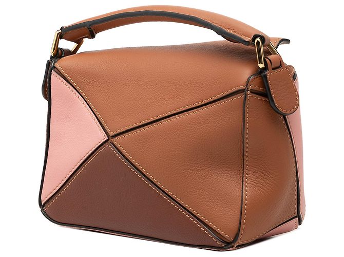LOEWE Borsa Mini Tricolor in pelle di vitello marrone Puzzle - vista 2