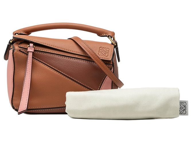 LOEWE Borsa Mini Tricolor in pelle di vitello marrone Puzzle - vista 8