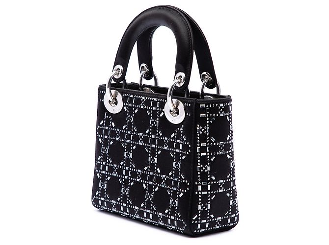 Lady Dior Mini in raso nero con cannage e decorazioni in cristallo Dior - vista 2