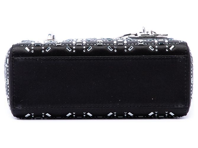 Lady Dior Mini in raso nero con cannage e decorazioni in cristallo Dior - vista 3