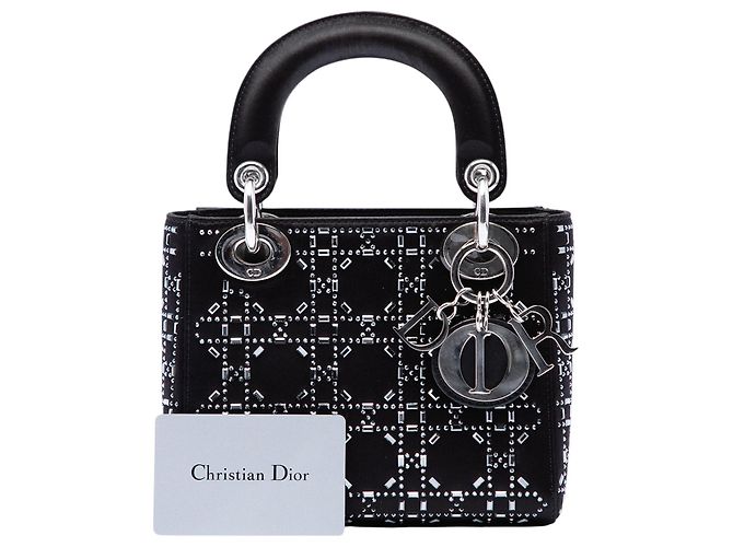 Lady Dior Mini in raso nero con cannage e decorazioni in cristallo Dior - vista 7