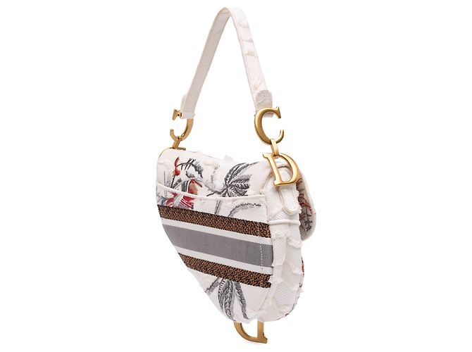 Dior Saddle Bag aus weißem Canvas mit Camouflage-Blumenstickerei - Ansicht 2