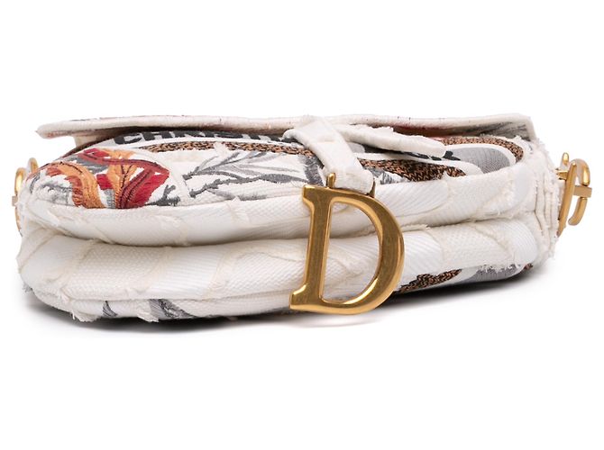 Dior Saddle Bag aus weißem Canvas mit Camouflage-Blumenstickerei - Ansicht 3