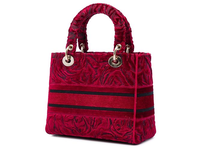 Dior Red Medium Embroidered Velvet Roses Lady D Lite Rosso - vista 2