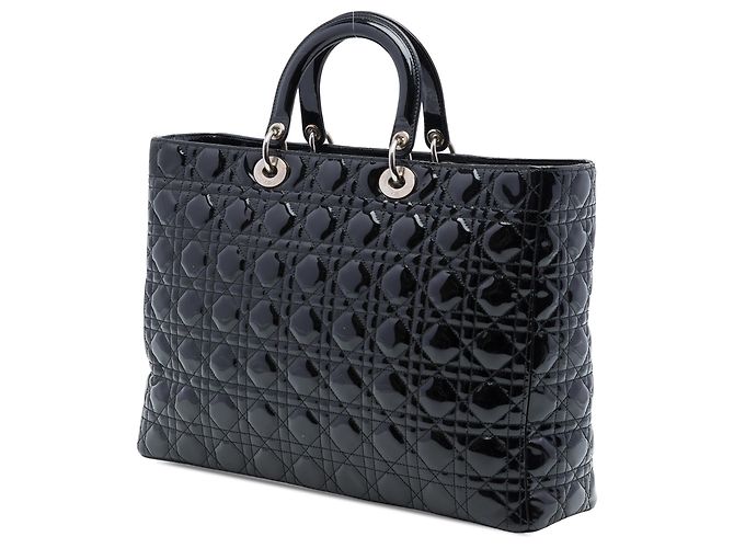 Dior Black Extra Large Patent Cannage Lady Dior Nero - vista 2