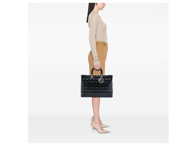 Dior Black Extra Large Patent Cannage Lady Dior Nero - vista 6
