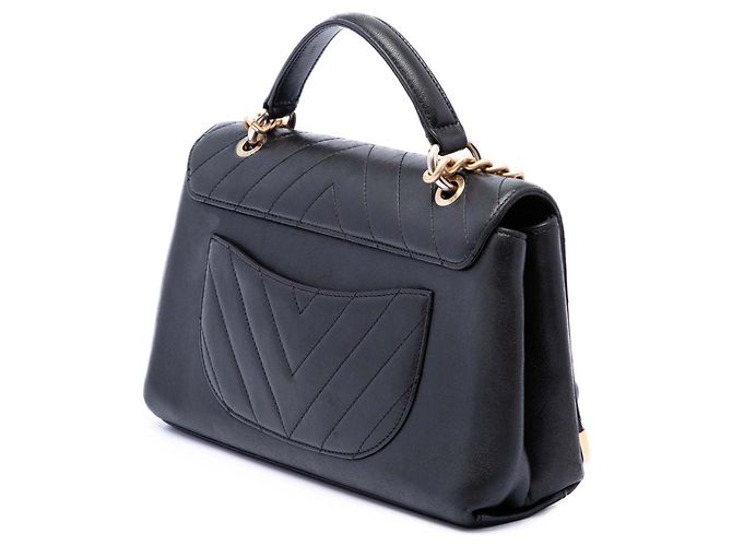 Chanel Black Chevron Sheepskin Stitched Chain Top Handle Flap Nero - vista 2