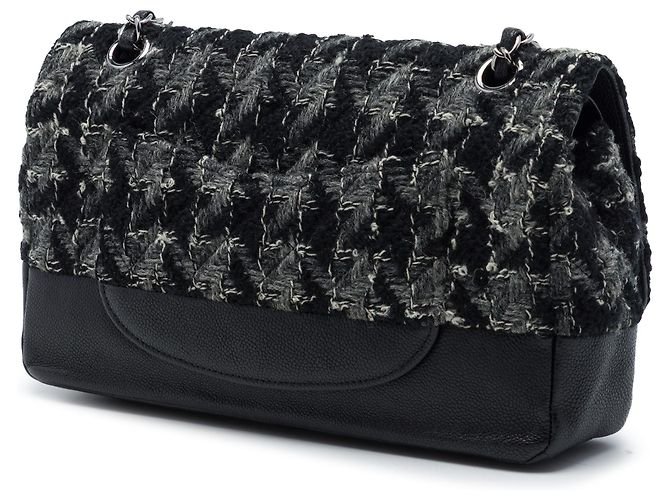 Chanel Black Medium Classic Tweed e Caviar Double Flap Nero - vista 2