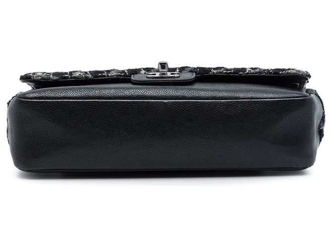 Chanel Black Medium Classic Tweed e Caviar Double Flap Nero - vista 3