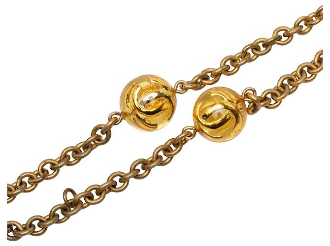 Collar largo Chanel Gold CC con baño de oro y resina Lucite Dorado - vista 2