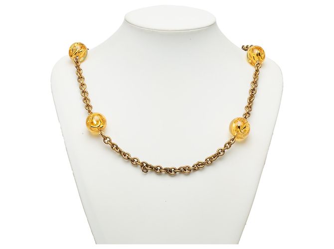 Collar largo Chanel Gold CC con baño de oro y resina Lucite Dorado - vista 5