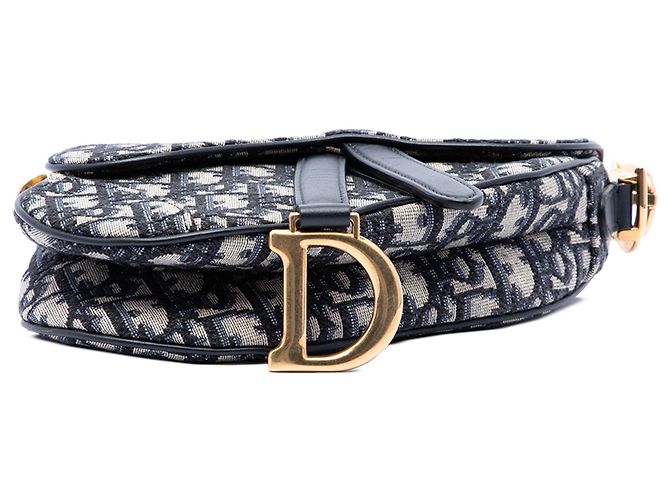 Dior Blue Mini Oblique Canvas Saddle Bag Blau Marineblau - Ansicht 3