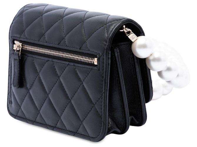 Chanel Black CC trapuntato in agnello Maxi con tracolla a catena con perle Nero - vista 2