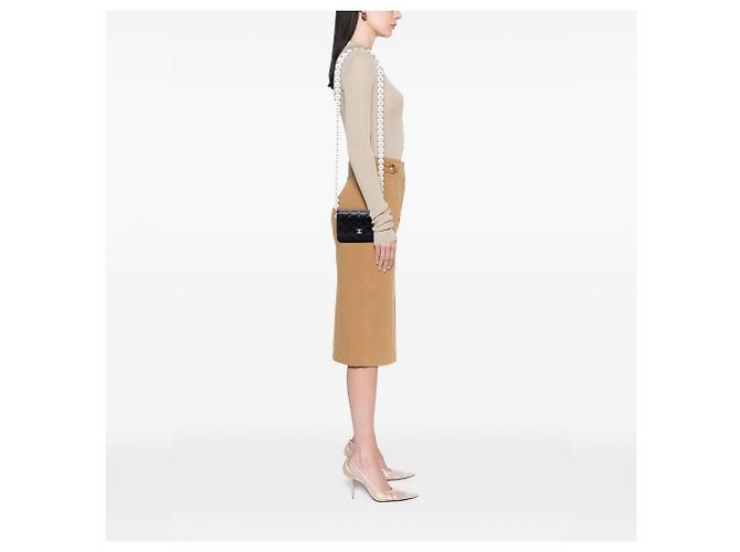 Chanel Black CC trapuntato in agnello Maxi con tracolla a catena con perle Nero - vista 6