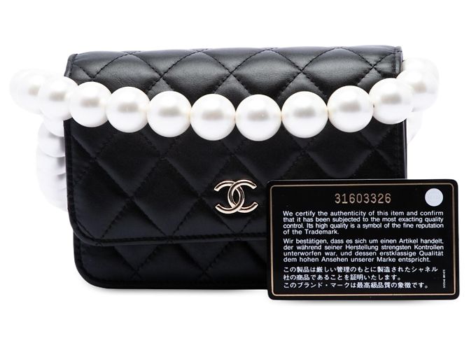 Chanel Black CC trapuntato in agnello Maxi con tracolla a catena con perle Nero - vista 7