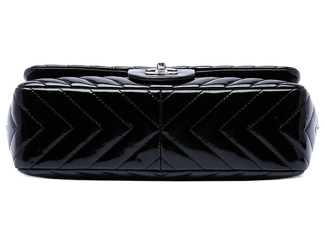 Chanel Black Jumbo Classic Chevron Patent Single Flap Nero - vista 3