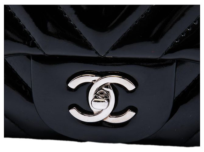 Chanel Black Jumbo Classic Chevron Patent Single Flap Nero - vista 5