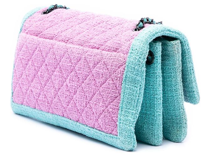 Chanel Pink CC Quilted Bicolor Tweed Flap Rosa - vista 2