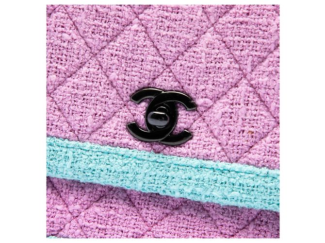 Chanel Pink CC Quilted Bicolor Tweed Flap Rosa - vista 5