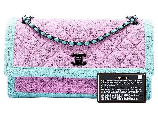Chanel Pink CC Quilted Bicolor Tweed Flap Rosa - vista 7