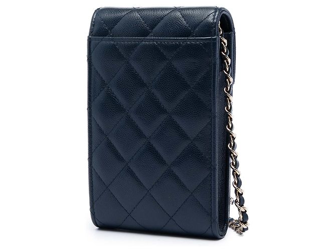 Portatفono Chanel Blue Caviar con cordino e catena Blu navy - vista 2