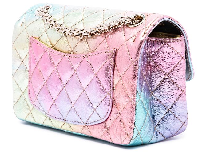 Chanel Rosa Mini Quilted Crinkled Goatskin Rainbow Reissue 2.55 Single Flap 224 - vista 2