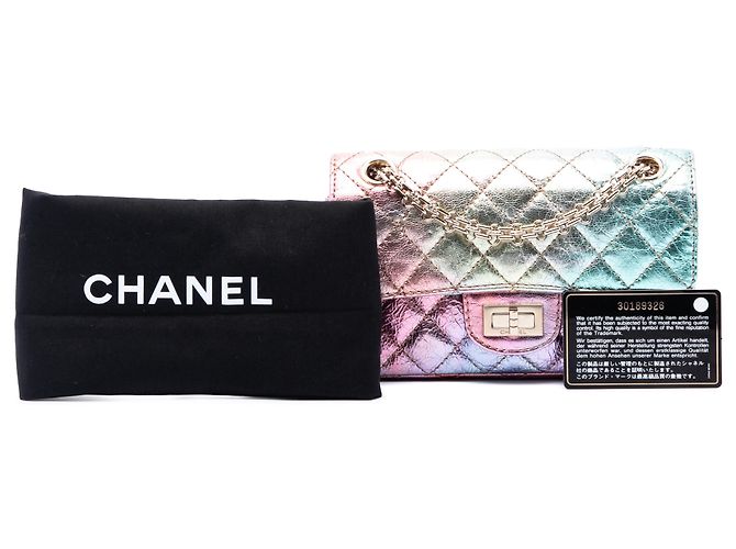 Chanel Rosa Mini Quilted Crinkled Goatskin Rainbow Reissue 2.55 Single Flap 224 - vista 7
