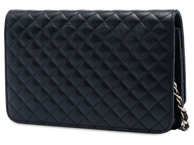 Chanel gesteppte schwarze Lammhaut-Wallet On Chain mit Wappen - Ansicht 2