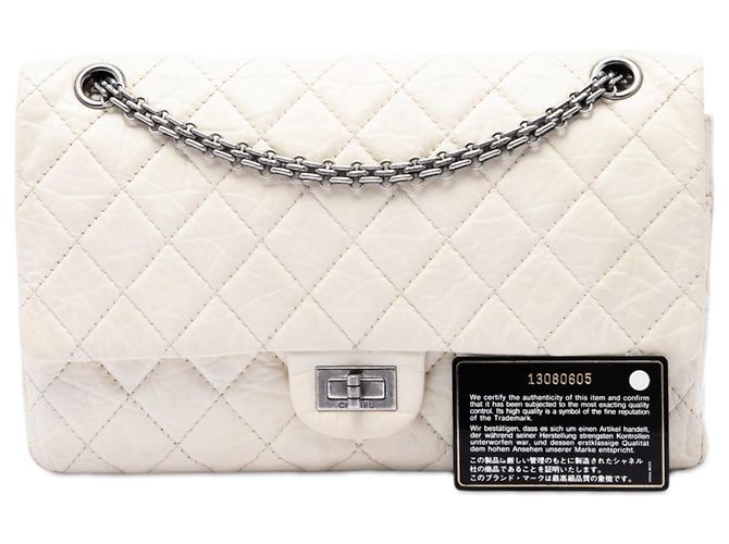 Chanel White Quilted Aged Calfskin Reissue 2.55 Double Flap 226 Bianco Bianco sporco - vista 7