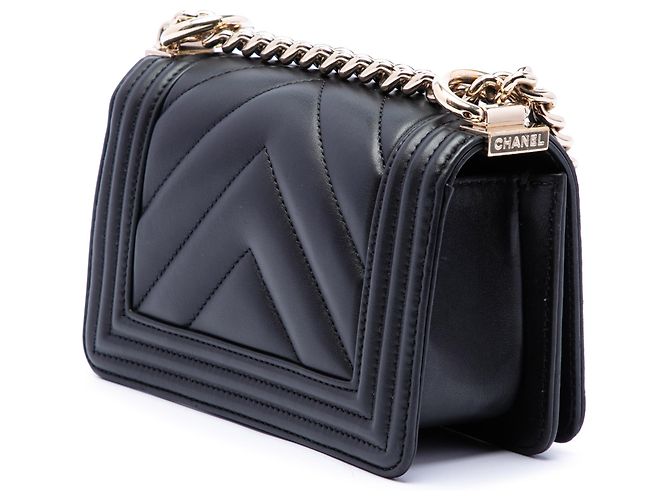 Chanel Black Mini Chevron Lambskin Boy Flap Nero - vista 2