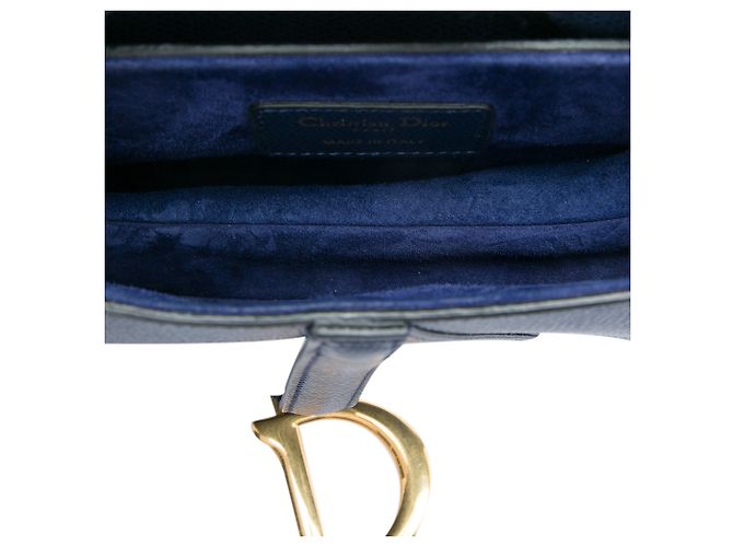 Borsa Saddle in pelle di vitello granulata blu Dior Blu navy - vista 4