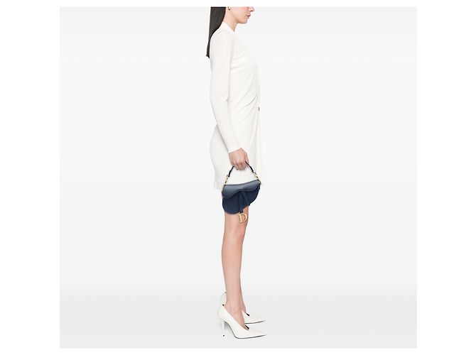 Borsa Saddle in pelle di vitello granulata blu Dior Blu navy - vista 5