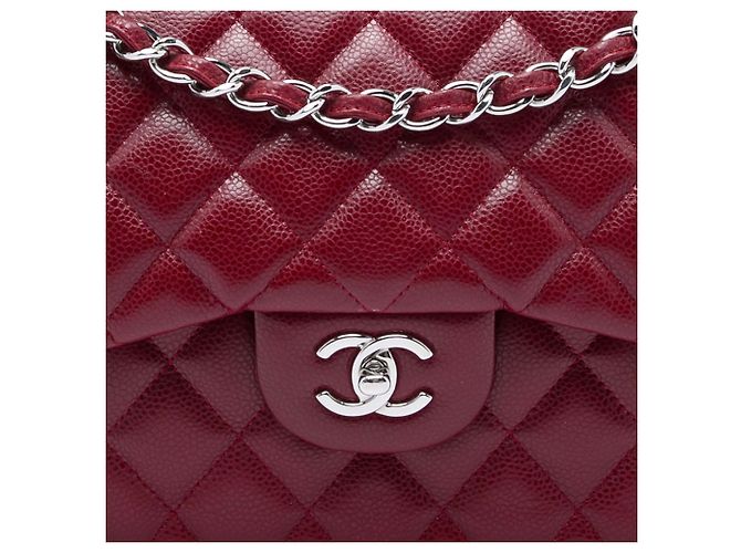 Chanel Red Jumbo Classic Caviar Double Flap Rosso Bordò - vista 5
