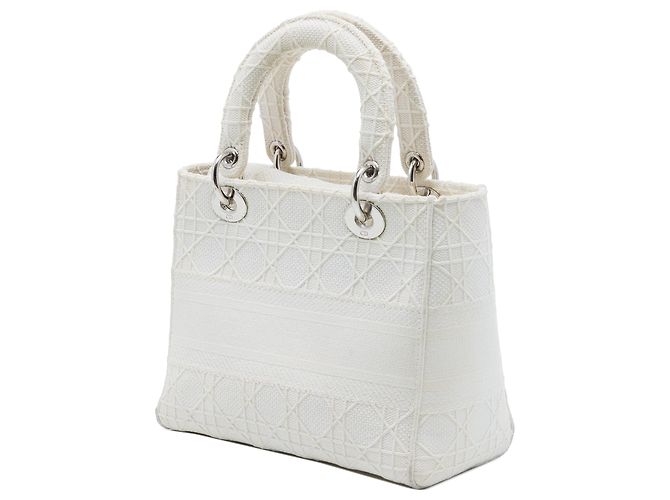 Dior Cannage Lady D Lite em lona bordada branco Medium Cru - vista 2