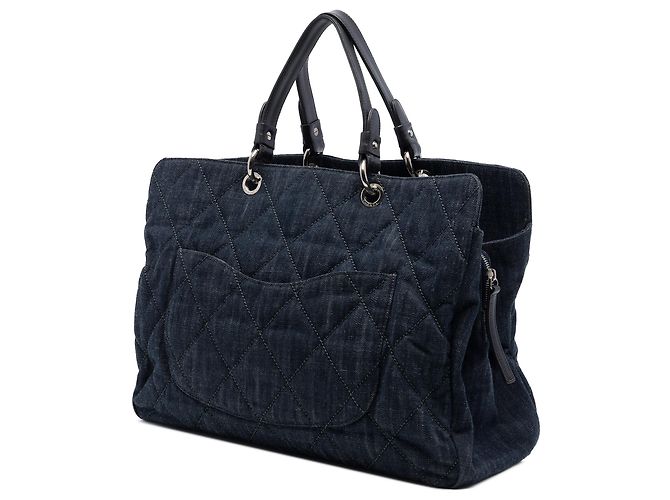 Chanel Blue Large CC Quilted Denim Timeless Tote Blau Marineblau - Ansicht 2