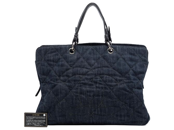 Chanel Blue Large CC Quilted Denim Timeless Tote Blau Marineblau - Ansicht 7
