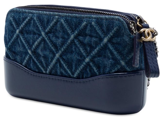 Clutch Chanel Gabrielle in denim trapuntato blu con doppia zip e catena Blu navy - vista 2
