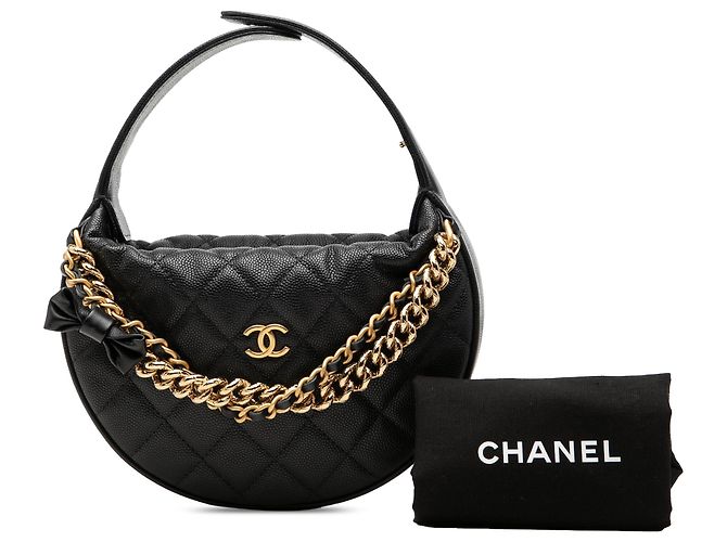 Pochette Hobo Chanel Black Mini Quilted Caviar Bow Nero - vista 8