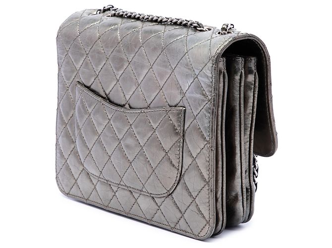 Chanel Gray Medium Metallic Crackled Calfskin Clams Pocket Flap Marrone Grigio antracite - vista 2