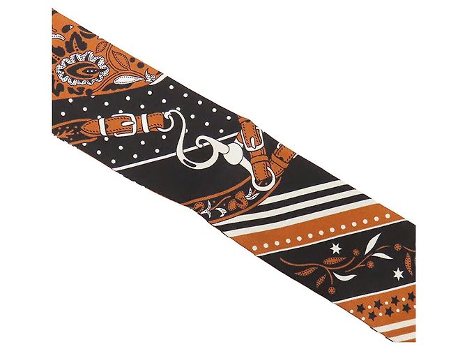 Sciarpa Twilly in seta Hermès Brown Festival des Amazones Bandana Marrone Caramello - vista 4