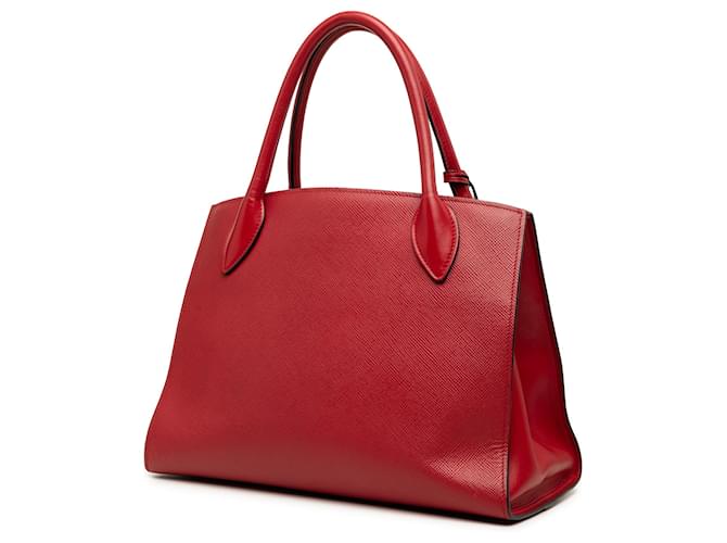 Prada Red Medium Saffiano Cuir Monochrome Top Handle Tote Rosso - vista 2