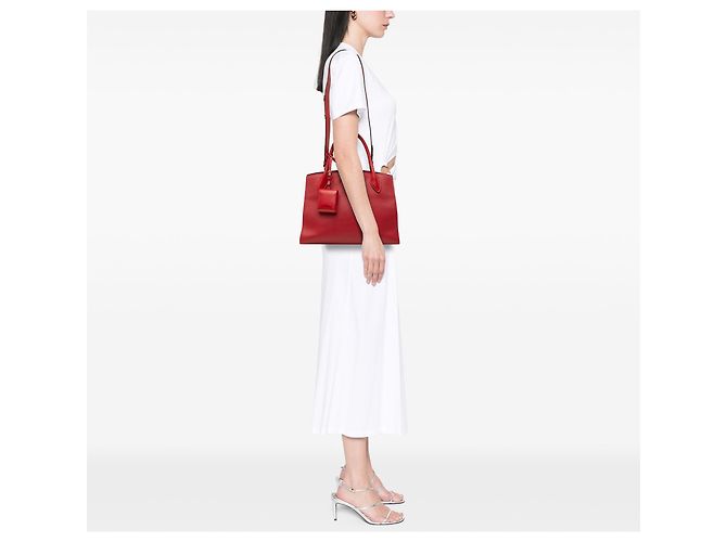 Prada Red Medium Saffiano Cuir Monochrome Top Handle Tote Rosso - vista 6