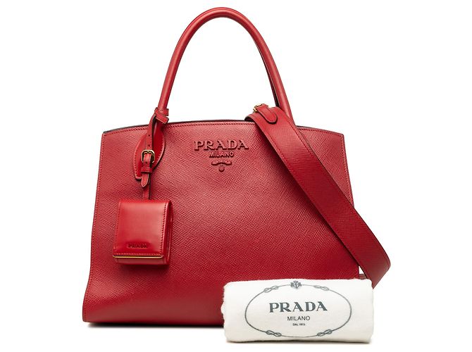 Prada Red Medium Saffiano Cuir Monochrome Top Handle Tote Rosso - vista 7
