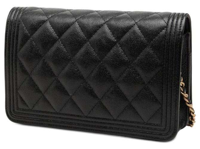 Portafoglio Chanel Boy in caviar trapuntato nero con catena - vista 2