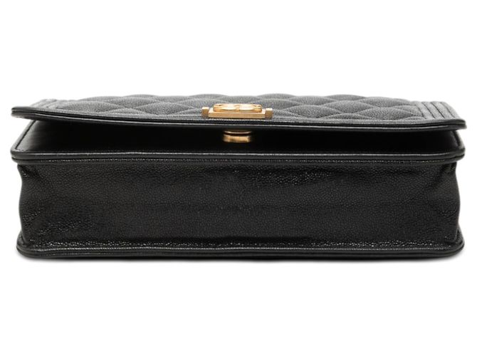Portafoglio Chanel Boy in caviar trapuntato nero con catena - vista 3