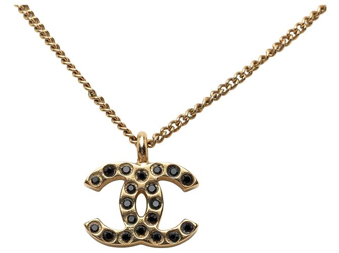 Collana con pendente Chanel Gold CC placcato oro e strass D'oro - vista 3